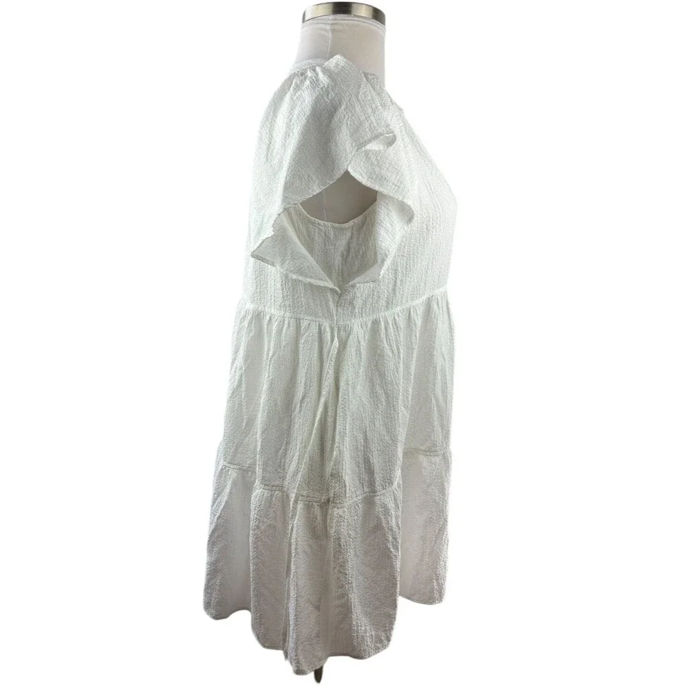 Calvin Klein A-Line Textured Tie Waist Mini Dress White Sheer Gauze Plus Size 16 - Picture 7 of 11